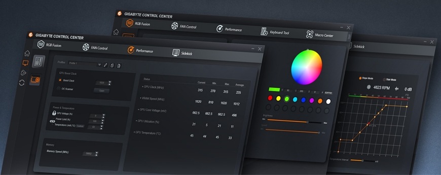 Základná doska GIGABYTE B860 EAGLE WIFI6E Užívateľské rozhranie Gigabyte Control Center pre správu výkonu, chladenia a RGB