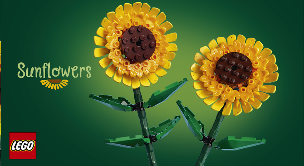 Stavebnica LEGO® Botanicals 40524 Slunečnice Dva kvety slnečníc so zelenými stonkami a listami umožnia deťom vytvoriť aranžmán podľa vlastného vkusu.
