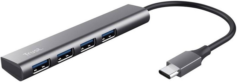 USB Hub Trust Halyx Aluminium USB-C/4x USB 3.2 Gen1 strieborný