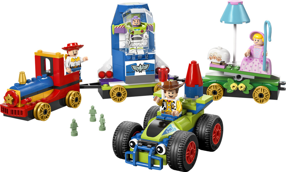 Stavebnica LEGO® │ Disney a Pixar 43264 Slávnostný vláčik a Autíčko z Toy Story Model k 30. výročiu Príbehu hračiek poteší deti ako darček aj farebná dekorácia izbičky.