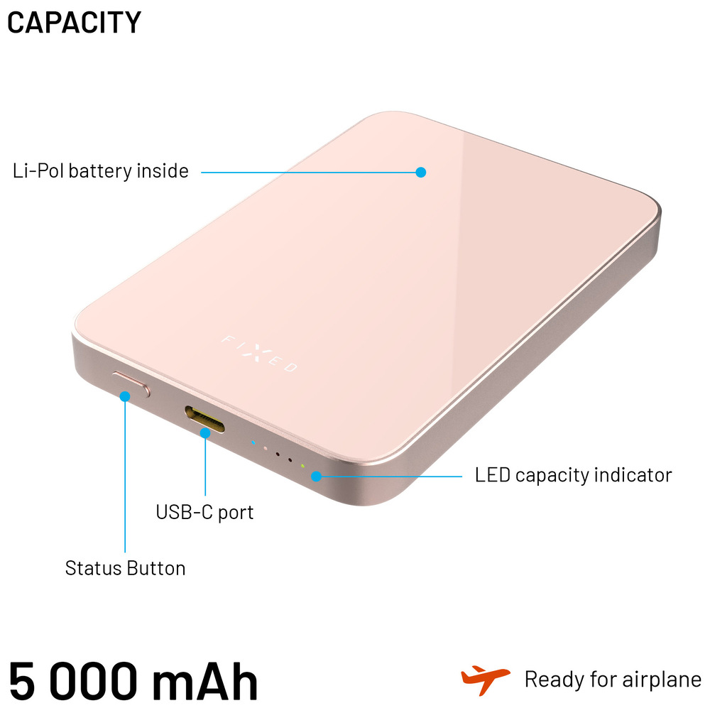 Powerbank FIXED MagZen 5 Crystal s Qi2 a MagSafe, 5000 mAh ružový Powerbank FIXED MagZen 5 Crystal s Qi2 a MagSafe, 5000 mAh ružový