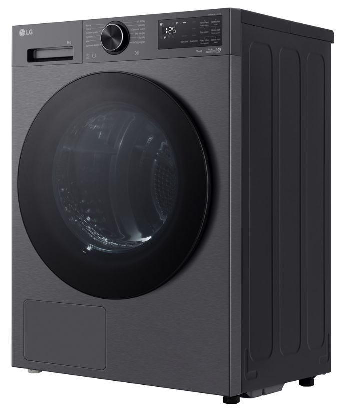 Sušička bielizne LG RHX5008TBB čierna pohľad z boku na čiernu sušičku LG RHX5008TBB, svieti čas 1:25