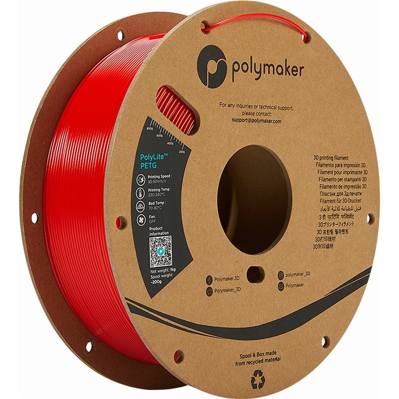 Tlačová struna (filament) Polymaker PolyLite PETG, 1,75 mm, 1 kg červený