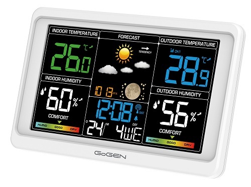 Meteostanica GoGEN ME 3350 zobrazujúca informácie o počasí