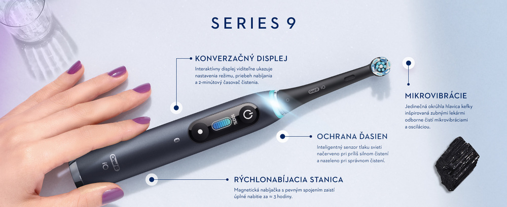 Zubná kefka Oral-B iO Series 9 Black Special Edition čierny BRAIO9BKSE, Grafické zvýraznenie hlavných funkcií kefky Oral-B iO Series 9