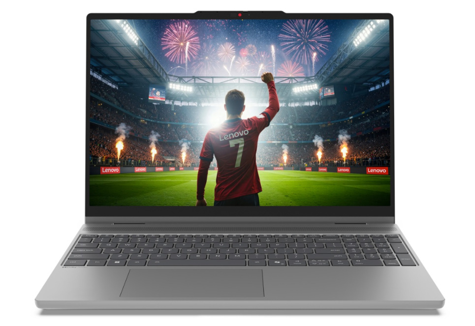 Notebook Lenovo IdeaPad 5 2-in-1 15IPH11 sivý Otvorený a zapnutý notebook Lenovo IdeaPad 5 15IPH11 s obrázkom futbalistu