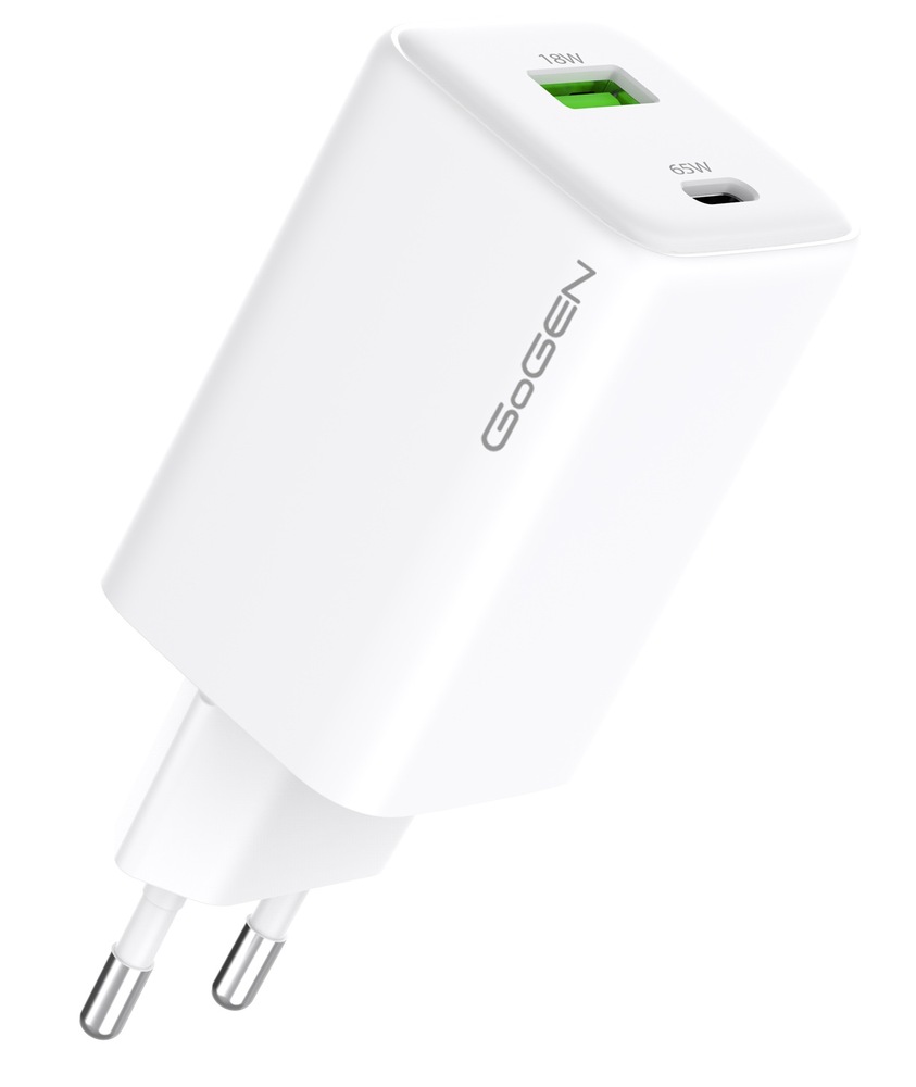 Nabíjačka do siete GoGEN ACHPDQ265, 1x USB-C PD 65W + 1x USB-A 18W biela