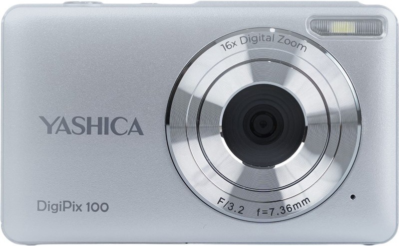 Pohľad na prednú stranu kompaktného fotoaparátu DigiPix 100 s 33mm objektívom