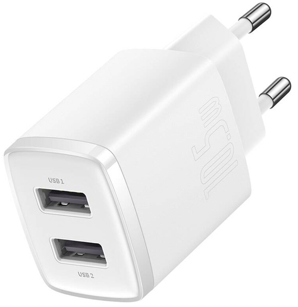Nabíjačka do siete Baseus 2U 10,5W, 2x USB biela