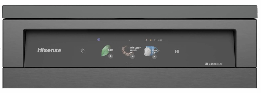 Umývačka riadu Hisense HS693A90ADBX čierna/nerez detail na ovládací panel umývačky Hisense HS693A90ADBX