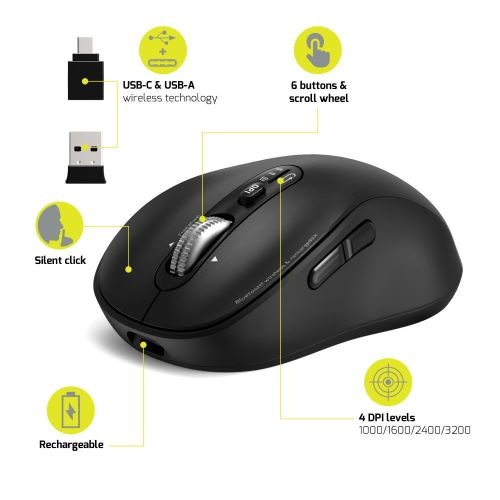 Myš PORT CONNECT Expert / USB-A/C / 6 tlačidiel / optická / 3200 DPI čierna PORT CONNECT Expert (900707C)