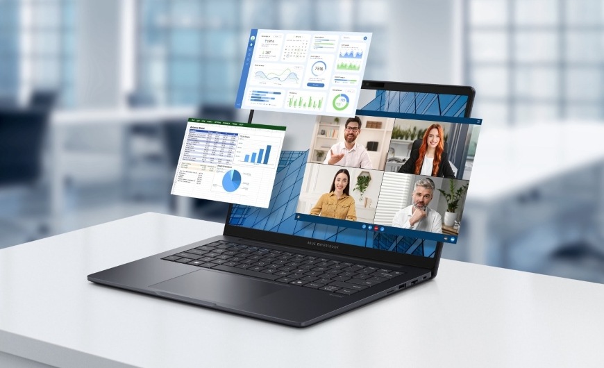 Notebook Asus ExpertBook B3 sivý Detail funkcie AI Meet na displeji ExpertBook B3