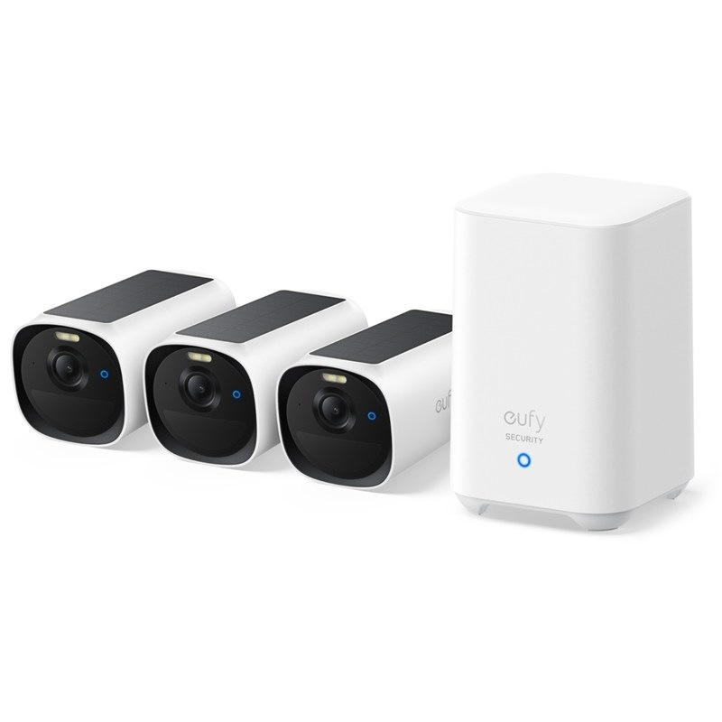 Súprava obsahuje tri IP kamery Anker eufy E40 a centrálnu jednotku HomeBase 2″ width=
