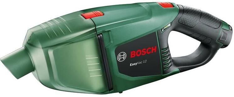 Vysávač akumulátorový Bosch EasyVac12 (bez baterie) zelený Detail ručného vysávača Bosch EasyVac 12 s ergonomickou rukoväťou a priehľadnou nádobou