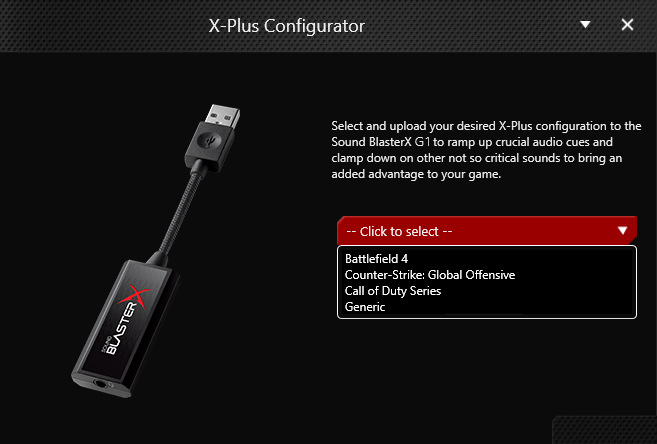 Zvuková karta Creative Sound Blaster X G1 X-Plus Configurator na zvukovej karte Creative Sound Blaster X G1