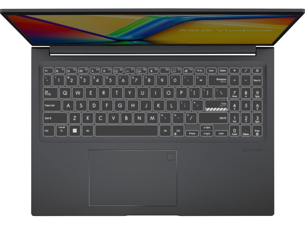 Pohľad zhora na klávesnici notebooku Asus Vivobook 16″ width=