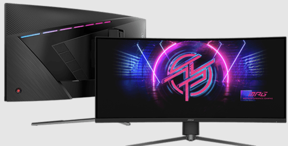 Herný monitor MSI MPG 346CQRF X24 34" spredu a zozadu s osvetlením Mystic Light