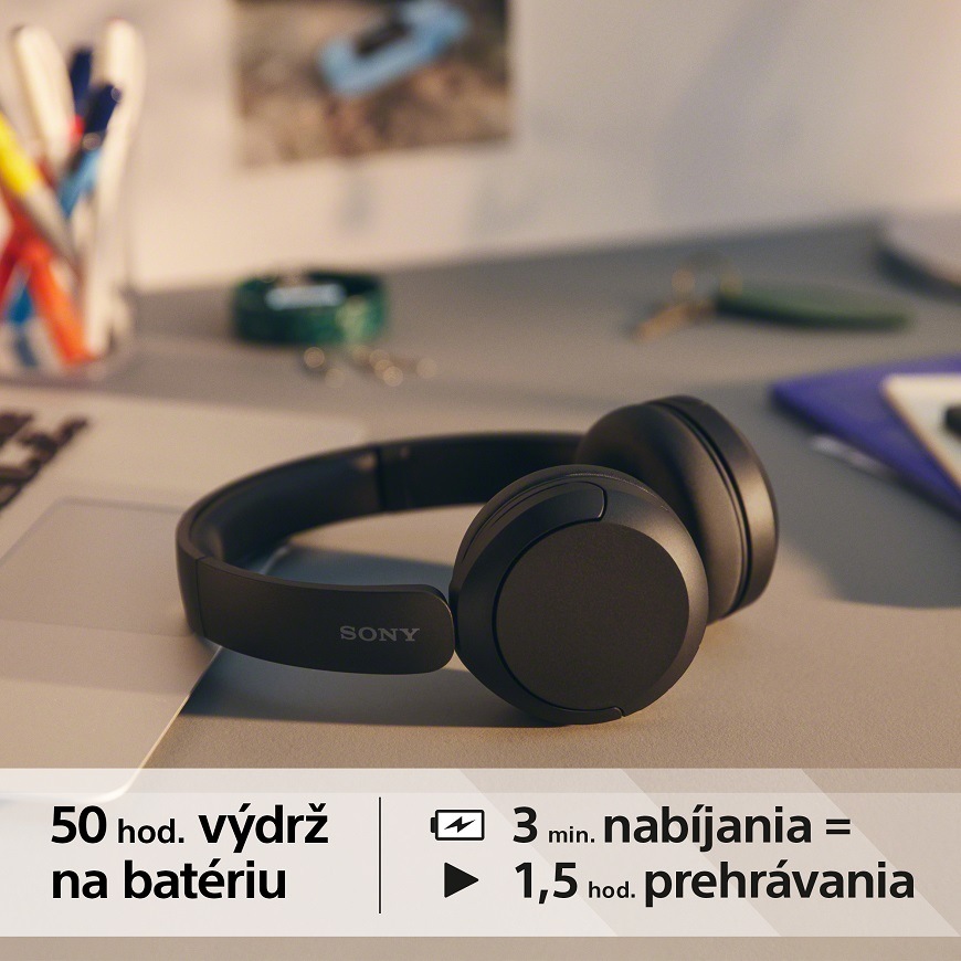 Slúchadlá Sony WH-CH520, čierna, výdrž 50 hodín