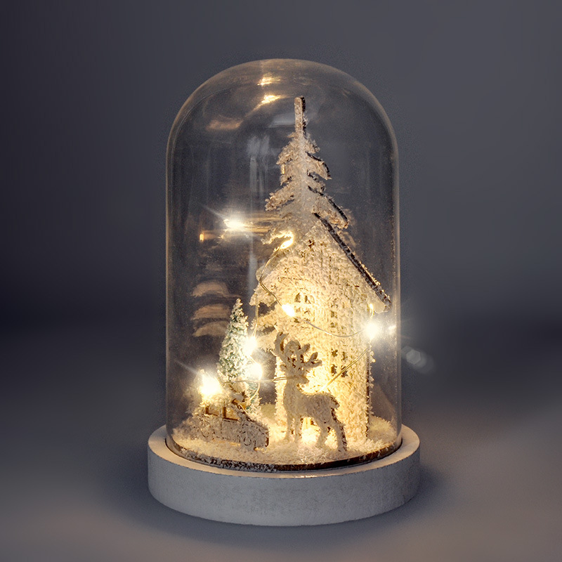 LED dekorácie Solight zasnežená krajina s domčekom, 18cm, 10x LED, 2x AAA