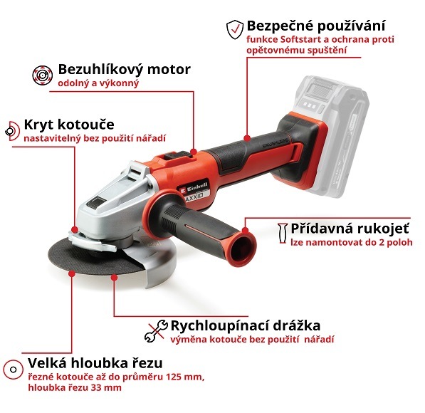 Uhlová brúska akumulátorová Einhell Professional AXXIO 18/125 Q (bez batérie) 4431151 Uhlová brúska akumulátorová Einhell Professional AXXIO 18/125 Q (bez batérie) 4431151