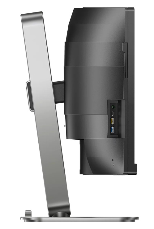 Bočný pohľad na monitor Philips 49B2U5900C so stojanom a prístupnými konektormi