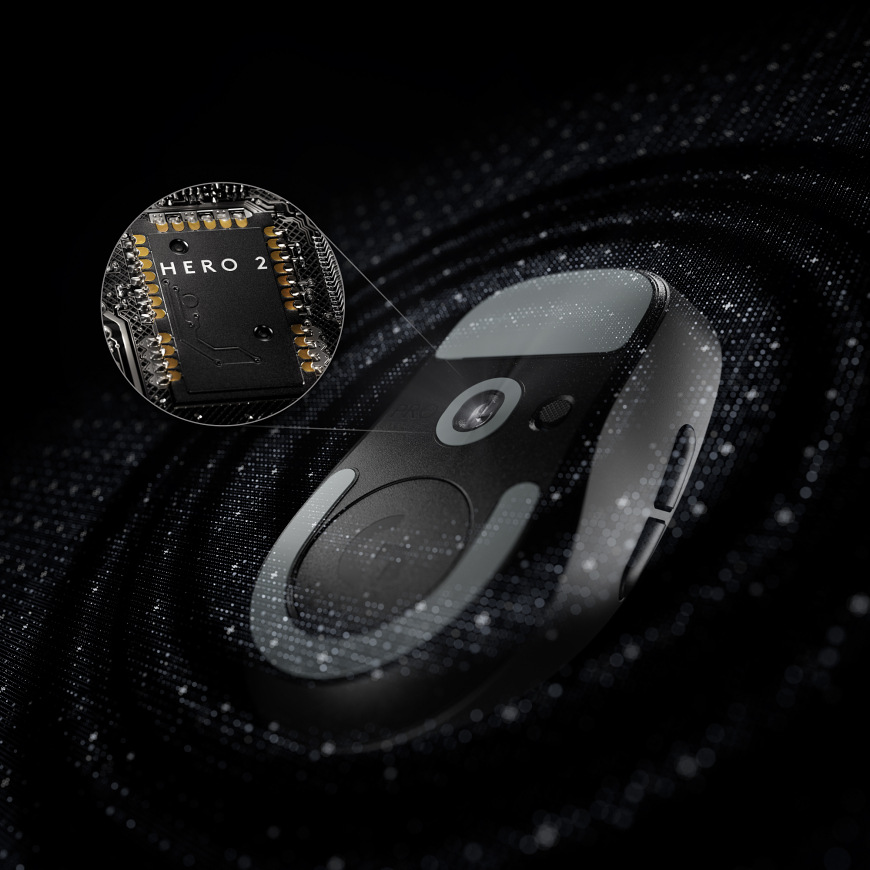 Spodná strana myši Logitech G PRO X Superlight 2c SE so snímačom HERO 2 a technickým detailom senzora