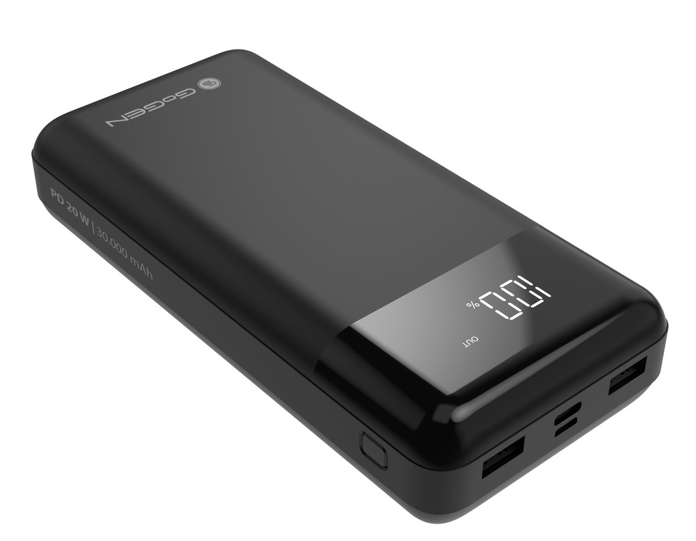 Powerbank GoGEN 30000mAh, USB-C PD 20W, LCD čierna Powerbanka GoGEN PB300001B, displej