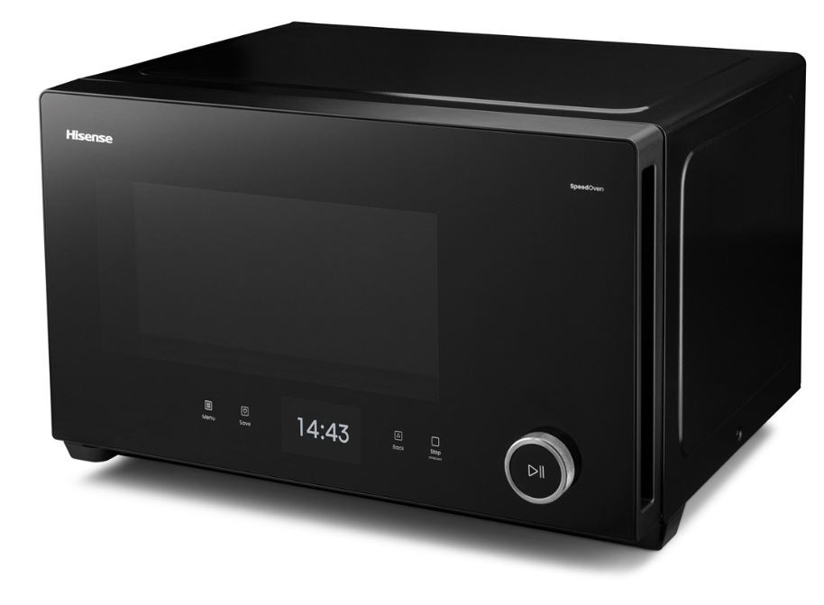 mikrovlnná rúra Hisense H28SO1 v čiernom prevedení, pohľad zboku