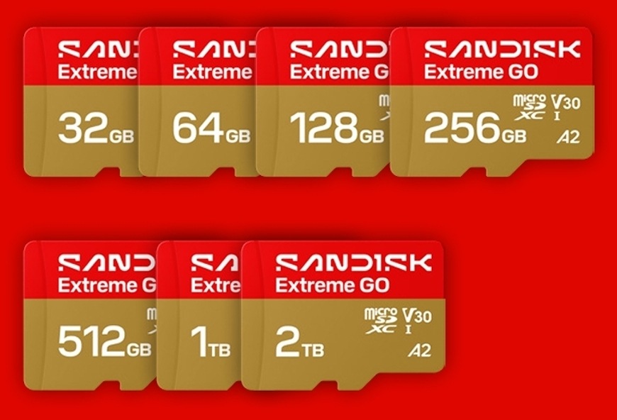 Pamäťová karta SANDISK Micro SDXC Extreme GO 1TB UHS-I U3 (240R/160W) Rad pamäťových kariet SANDISK Extreme GO s rôznymi kapacitami