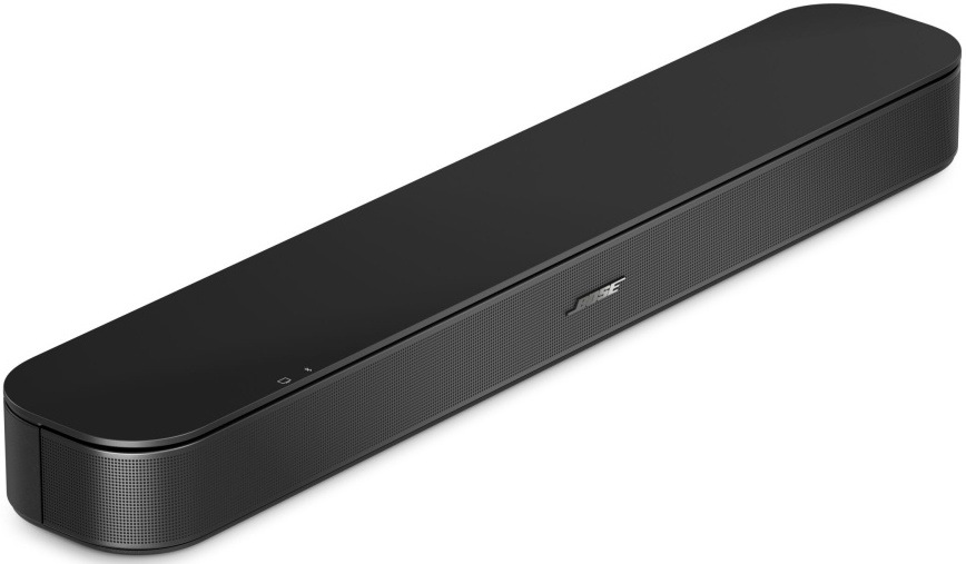 Soundbar Bose TV Speaker 2nd.Gen. čierny Soundbar Bose TV Speaker z boku, zaoblený tvar a perforovaný kryt reproduktorov.