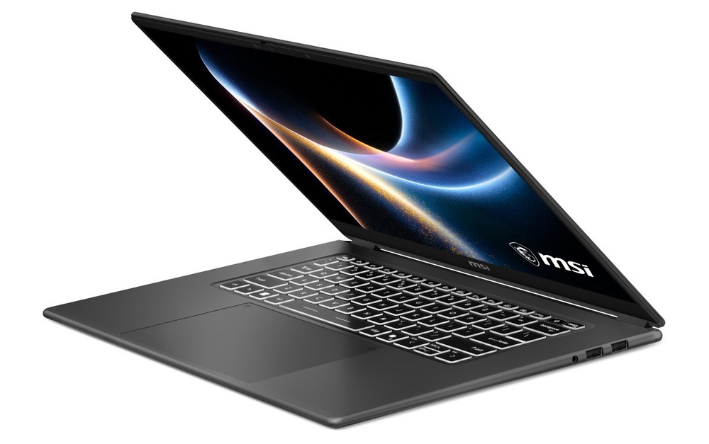 Notebook MSI Prestige 16 Flip AI+ C3MTG-262CZ čierny Pootvorený zapnutý notebook MSI Prestige 16 Flip AI+ C3MTG-262CZ