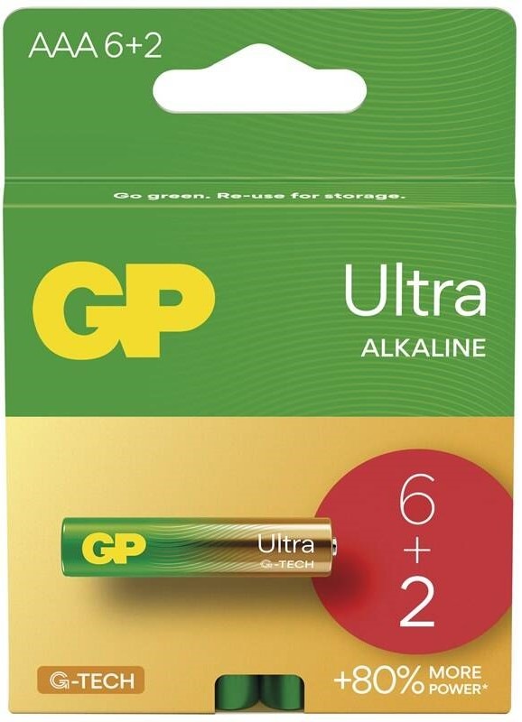 Batéria alkalická GP Ultra AAA (LR03), 6+2 ks