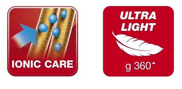 Fén Valera Excel 2000 Ionic 000092439 čierny Ikona Ionic Care pre starostlivosť o vlasy s modrými iónmi a ikona pre Ultra Light - ultra ľahkú váhu 360 gramov so symbolom pierka