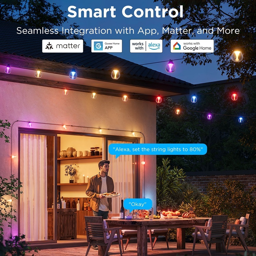 Govee RGBICW Smart záhradná reťaz 15 žiaroviek Matter