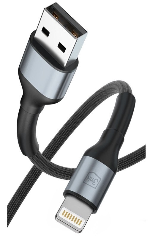 Nabíjací kábel 3mk s konektormi USB-A a Lightning, čierna farba