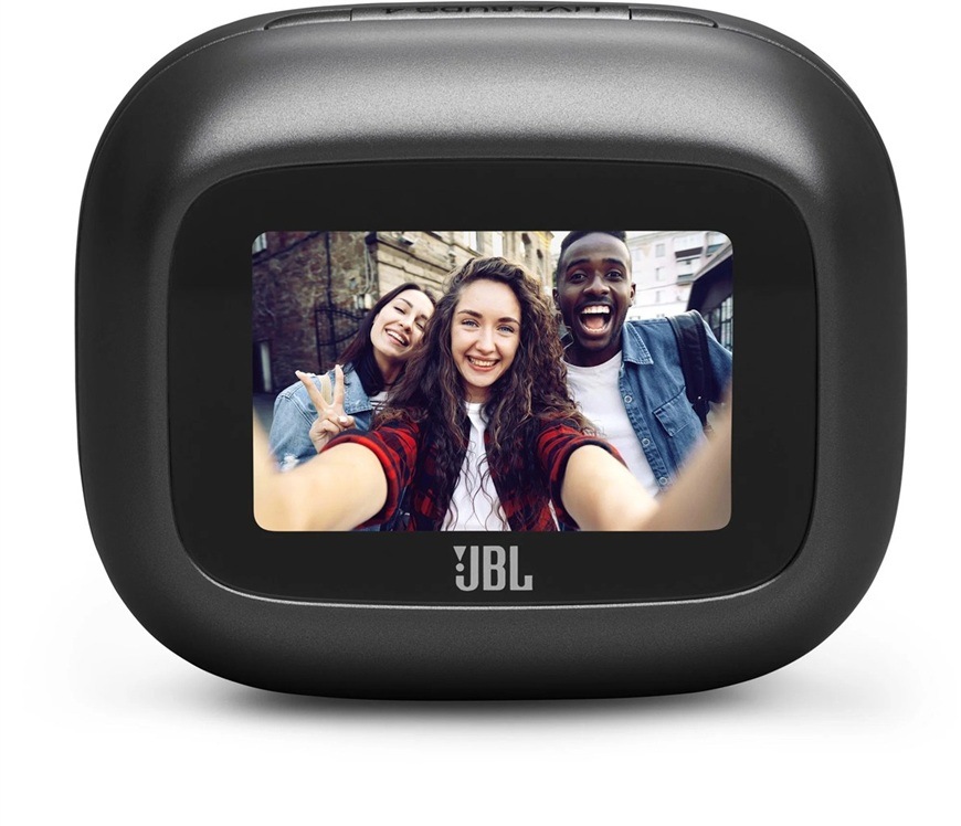 Vrchná strana s displejom na puzdre slúchadiel JBL Live Buds4