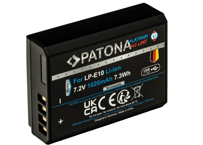 Batéria PATONA pre foto Canon LP-E10 1020mAh Li-Ion Platinum, USB-C čierna PTABATPAT0688