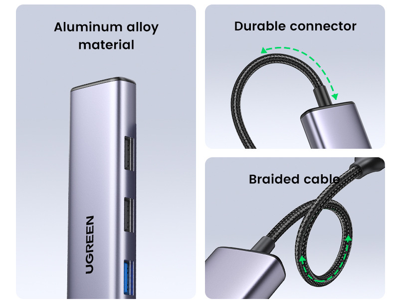 USB Hub UGREEN USB-C/USB-C, 3×USB, HDMI strieborný UGREEN USB-C/USB-C, 3×USB, HDMI, strieborná