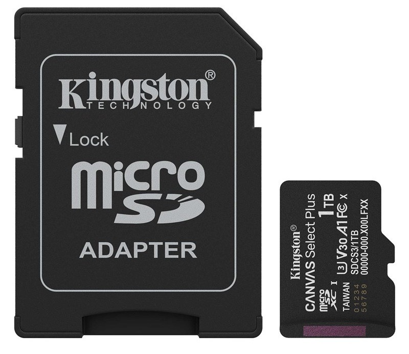 Pamäťová karta Kingston Canvas Select Plus MicroSDXC 1TB UHS-I U3 (R150/W30) + adaptér čierna