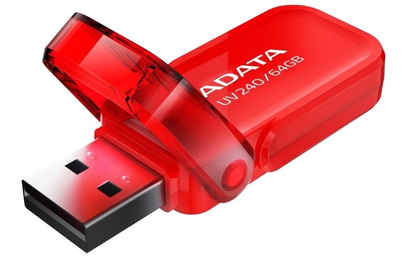 USB flashdisk ADATA Dash Drive UV240 64GB červený Flash USB ADATA Dash Drive UV240 64GB USB 2.0 má otvor pre pripevnenie ku kľúčenke alebo šnúrke