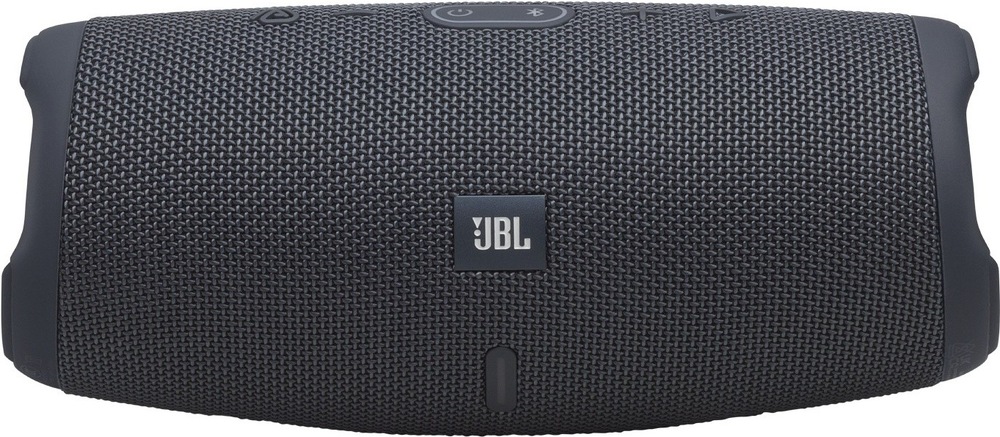 Prenosný reproduktor JBL Charge Essential 3 sivý Predná strana reproduktora Charge Essential 3 SE s logom JBL a ovládacími tlačidlami na hornej strane