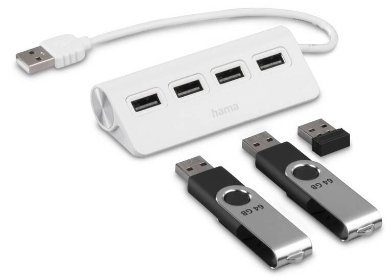 USB Hub Hama 4x USB 2.0 biely