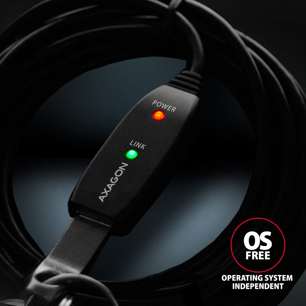 Kábel Axagon USB 2.0 A-M -> A-F aktívny predlžovací kábel, 10m čierna