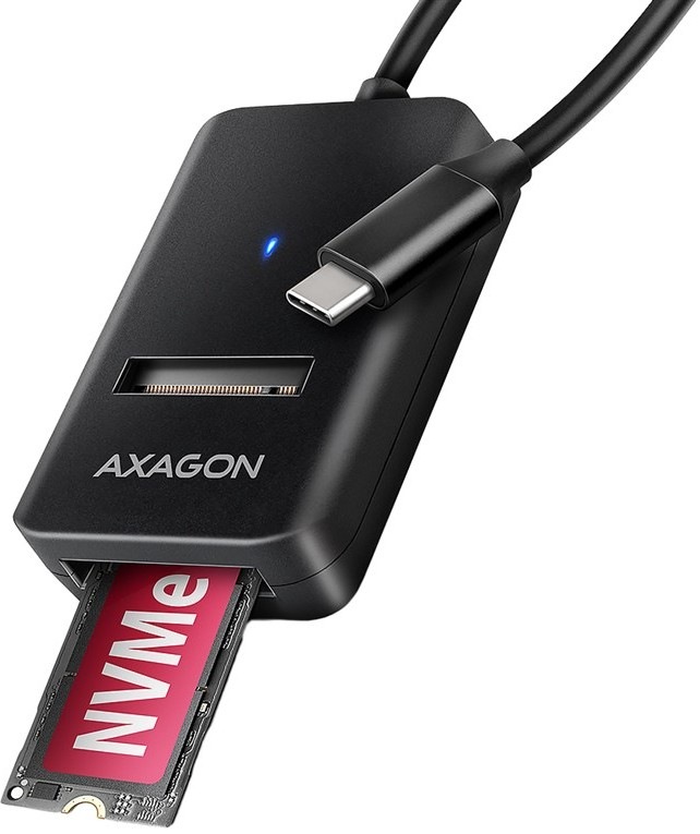 Adaptér Axagon USB-C 3.2 Gen 2 - M.2 NVMe & SATA SSD s 10cm káblom v čiernom dizajne