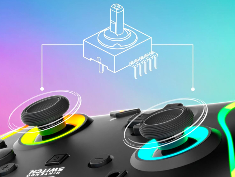 Gamepad Turtle Beach Afterglow Wave Wired RGB, NS2 čierny Detail Hall Effect analógových páčok gamepadu Turtle Beach Afterglow Wave