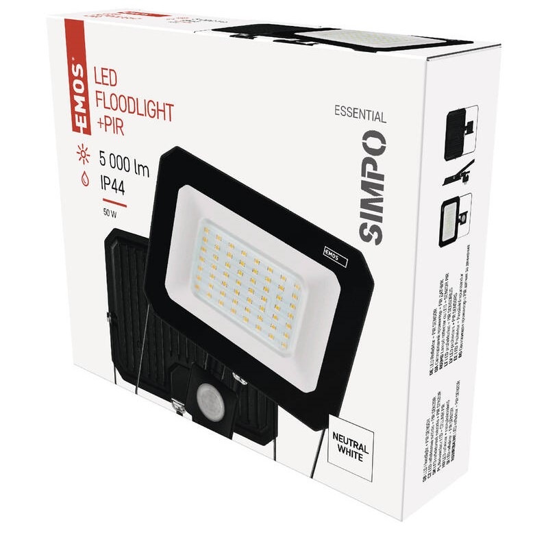 Reflektor EMOS SIMPO 50W 5000LM IP44 NW PIR čierny Reflektor EMOS SIMPO 50W 5000LM IP44 NW PIR - čierny