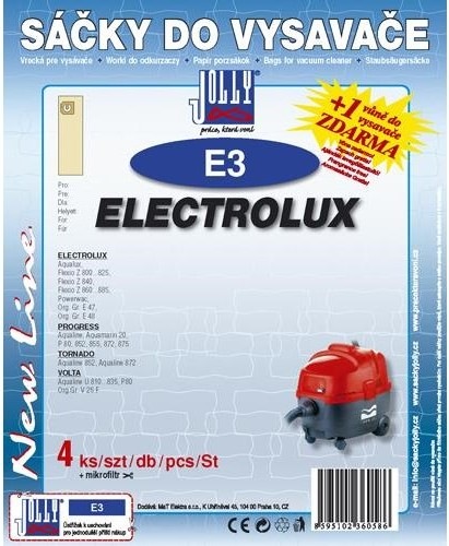 Vrecká do vysávača Jolly E 3 pre vysávače Electrolux, Progress, Tornado a Volta