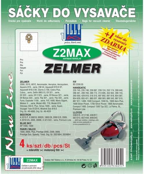 Vrecká do vysávača Jolly MAX Z 2 do vysáv. ZELMER v počte 4 ks s mikrofiltrom a motorovým filtrom