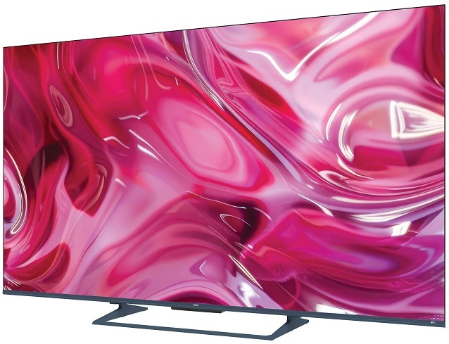 Televízor Haier H75S90GUX televízia haier s ružovou farebnou štruktúrou na obrazovke