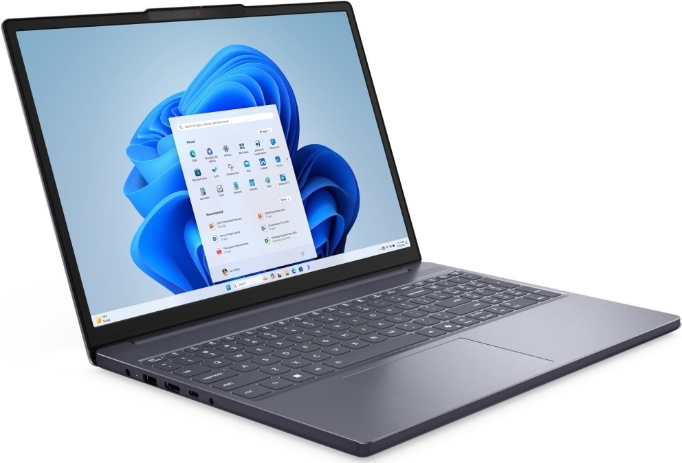 Notebook Lenovo IdeaPad Slim 3 15ARP10 sivý Pohľad na pravú stranu a veľký, kvalitný displej laptopu Lenovo IdeaPad Slim 3″ width=